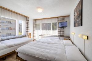 圣莫里茨弗兰科旅馆的一间卧室设有两张床、一台电视和一扇窗户。