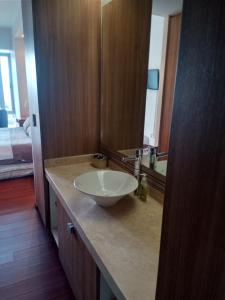 墨西哥城AMAZING REFORMA APARTMENT, 2 brms 2 bath, AWESOME的台面上带白色水槽的浴室