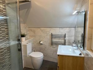 直布罗陀Moda Gibraltar - Central Location的浴室配有卫生间、盥洗盆和淋浴。