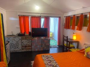 帕罗林Art Resort Goa的一间设有床铺和电视的房间