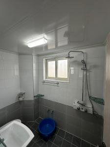全州市Wansangolgh Guest House的带淋浴、卫生间和盥洗盆的浴室