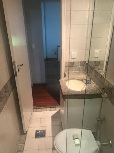 贝洛奥里藏特Apartamento em Belo Horizonte, Praça da Liberdade - Savassi, 71m2, 1 vaga de garagem的一间带卫生间和水槽的浴室