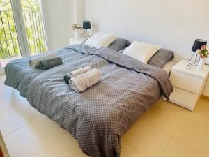 穆尔西亚Apartment Lucy Hacienda Riquelme Golf resort的卧室内的一张带两个枕头的床