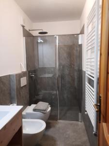 圣卡特琳娜瓦尔夫Residence Raffaella的带淋浴、卫生间和盥洗盆的浴室