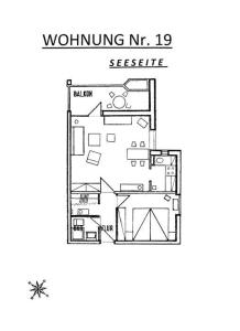 达默Lindenhof Wohnung 19的一卧室公寓的平面图