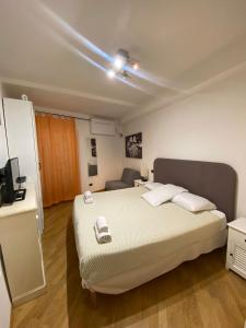 博洛尼亚拉皮亚泽塔德拉皮奥奇亚住宿加早餐酒店的一间卧室设有一张带天花板的大床