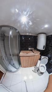 Cucu Zen Dome Cabana Cazare Bucovina的带浴缸、卫生间和盥洗盆的浴室