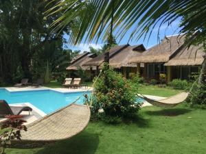 科隆大自然度假酒店的一个带两张吊床和一个游泳池的度假胜地