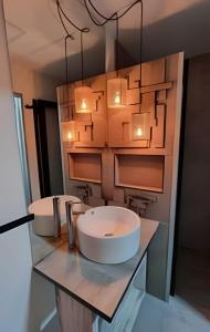 科伊艾科okeyloft Coyhaique 1的浴室设有2个水槽和灯光台面