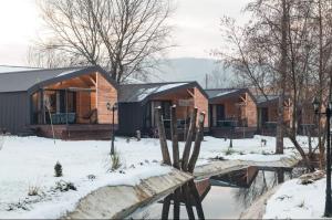 GrkavešćakGlamping Resort Toplice Sveti Martin的冬天的家,地面上积雪