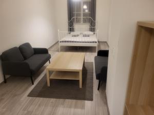 布达佩斯市中心留宿公寓的带沙发和咖啡桌的客厅