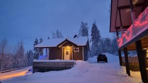 耶姆赛Villa Magnolia 2 Himos的雪中闪烁的房子