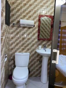 布拉柴维尔Villa Palmeraie的一间带卫生间和水槽的浴室