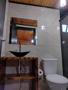 乌鲁比西Recanto do Ipê (cabana 02)的一间带水槽和卫生间的浴室
