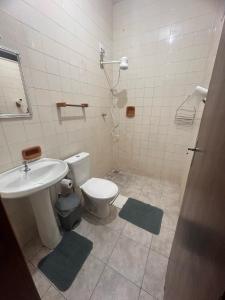 阿帕雷西达Apartamento na rua do Santuário的一间带卫生间和水槽的浴室