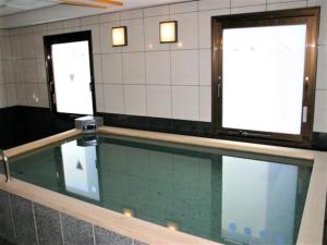 津山市Hotel Alpha-One Tsuyama的带2扇窗户的浴室内的游泳池