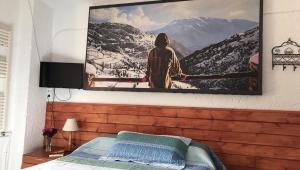 布维翁"Casa Ibero" Bubion, Alojamiento Turistico Rural的挂在床上方的墙上的电视