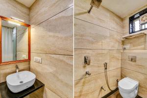 博帕尔FabHotel Manjeet的浴室设有卫生间和淋浴,两幅图片