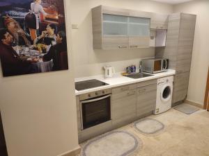 赫尔格达Scarab ES 03 GF One Bedroom Gouna的一间带水槽和微波炉的小厨房