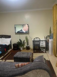 RuiruZuhura homes的客厅配有沙发和墙上的电视