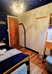 奥克萨潘帕La casa del Erizo的一间卧室配有一张床和一个吊灯