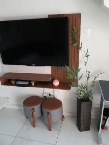 索罗卡巴Casa do Henrique 3的客厅设有壁挂式平面电视。