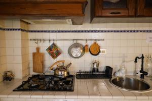 巴尼奥阿里波利I Rosai appartamento sulle colline fiorentine的厨房柜台设有水槽和炉灶。