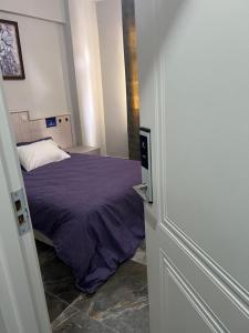 伊斯坦布尔Zerya suites的一间卧室配有一张带紫色毯子的床