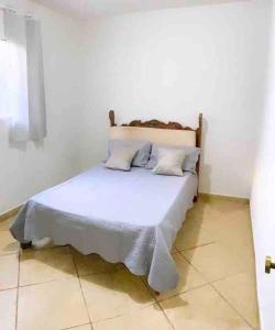 圣湖镇Casa na Orla de Lagoa Santa的卧室配有白色的床和2个枕头