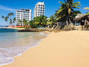 陶尔佩SEASHORE Resort & Villa的棕榈树和建筑的海滩和海洋
