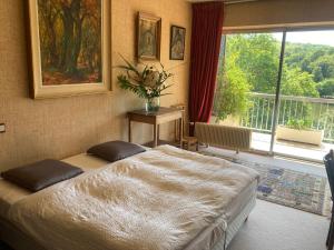阿夫赖城Les Etangs的一间卧室设有一张床和一个大窗户