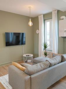 特鲁瓦L’Atmosphère | Centre-Ville Netflix | Mon Groom的带沙发和电视的客厅