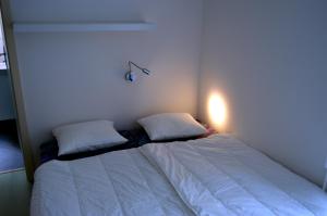 捷克布杰约维采Horská Chata U Vleku的一张位于房间的床,上面有两个枕头