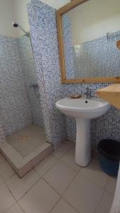 DiembérengAKINE TI KASSO piscine的浴室配有盥洗盆和带镜子的淋浴
