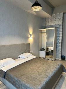 切尔诺莫斯克Hotel Nika 2的一间卧室配有一张大床和镜子