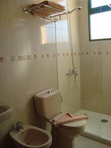 卡勒达德福斯特卡斯蒂略海滩酒店的浴室配有卫生间、淋浴和盥洗盆。