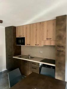 巴多尼奇亚Residence Villa Linda的空厨房,配有木制橱柜和水槽