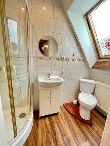 杜什尼基-兹德鲁伊Orlik by Good Spot的浴室配有卫生间、盥洗盆和淋浴。