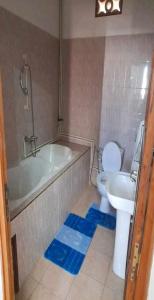 马哈赞加RAOOF HOTEL的带浴缸、卫生间和盥洗盆的浴室