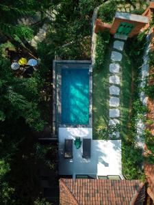 罗威那达迈酒店的享有庭院游泳池的顶部景色
