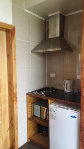 科伊艾科Cabañas Patagonia Indómita的小厨房配有炉灶和冰箱