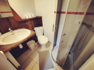SławnoAgroturystyka "Dobre czasy"的浴室配有卫生间、盥洗盆和淋浴。
