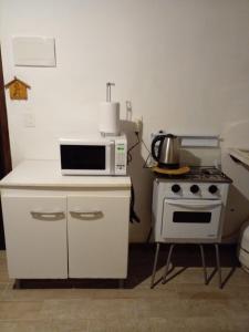 拉帕洛马La Gitana - Casa en La Paloma的厨房配有微波炉和炉灶。