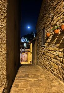 皮耶特拉佩尔托萨A due passi的夜晚的小巷,月亮在背后