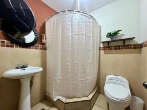 克萨尔特南戈Amplio Apartamento, en Colonia Cerezos, Tercer nivel的带淋浴、卫生间和盥洗盆的浴室