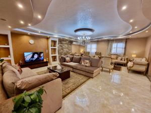 开罗Cozy 3BR Apartment in Maadi的带沙发和电视的大型客厅