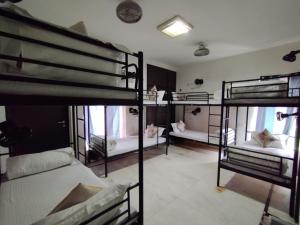 新德里A Sleepy Fox Hostel的宿舍间设有4张双层床。