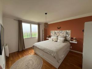 迪斯Douceur champenoise的一间卧室设有一张床和一个大窗户