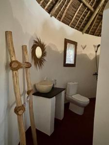 米查维Dreamland Bungalows Michamvi Kae的一间带水槽和卫生间的浴室