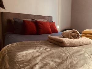 蒙彼利埃Casa Roma Montpellier Bed&Breakfast chambres d hôte的床上有一堆毛巾